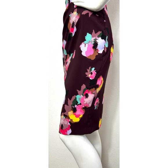 90s Laundry Dress Womens Size XS 2 Plum Jersey Floral Sleeveless Sheath Ruched - Picture 8 of 11